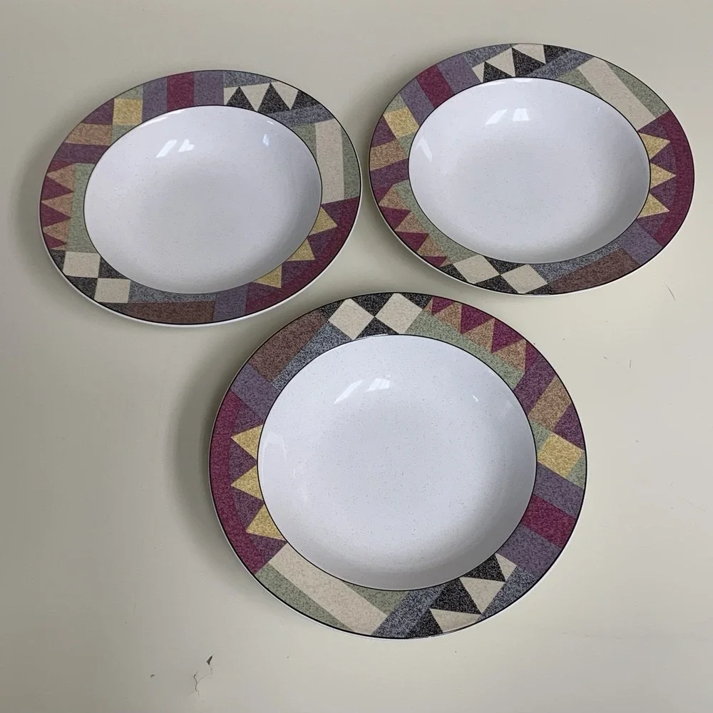 Set of 3 Studio Nova Palm Desert Rimmed Soup Cereal Bowls ~8 1/4